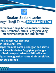 Soalan-Soalan Lazim Fungsi Janji Temu MySejahtera: Senarai Klinik Kesihatan/Pergigian Yang Menerima Tempahan Janji Temu?